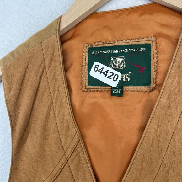 ORVIS Vest Mens S Leather Cargo Hunting Safari Utility Shooting Lined Brown - Picture 14 of 14